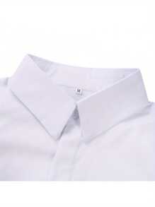Women Crop Shirt, Turn Down Collar Exposed Navel Solid Color Irregular Design Spring Clothing - White - View 5