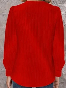 Áo sơ mi dài tay màu trơn dành cho nữ cỡ lớn, kiểu dáng thường ngày. - Đỏ - Xem 2