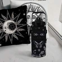 Xidingyue Goth Moon Half Gallon Water Bottle With Sleeve - Flip Top Water Bottle 64 OZ - With Time Marker Leakproof Water Jug - Motivational Water Bottle For Halloween Spooky Gifts For Women