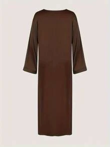 Vestido largo de estilo árabe de manga larga y unicolor, informal y recatado, para mujer