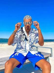 2pcs Men's Stylish Contrast Color Casual Short Sleeve Shirt, Spring/Summer - Multicolor - View 2