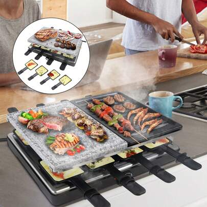 YRHome Raclette Grill 1400W Elektrogrill Raclette-Gerät Natursteinplatte fur 8 Personen