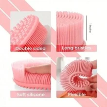 1pc Silicone Cleaning Brush For Shower, Silicone Shampoo Shower Brush, Household Adult Double-Sided Rubbing Bath Brush, Massage Bath Brush, Bathroom Cleaning Tools