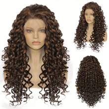 Ombre Brown Orange Curly Hair Wigs Synthetic Fiber Lace Front Wigs For Women Girls For Halloween Party Costume Cosplay Wear - 混色 - 查看 4