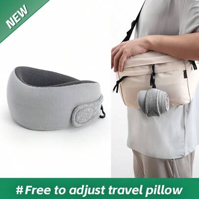 YUNDISSI 1pc Small Travel Pillow, 100% Memory Foam Slow Rebound Neck Pillow Suitable For Airplane And Car,Travel Hook,Easy To Carry,Can Be Hung On The Bag,New Design