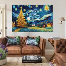 1 Piece Framed Vintage Abstract Style Starry Sky Countryside Landscape Oil Painting Poster Print, Suitable For Contemporary Living Room Bathroom Bedroom Hotel Apartment Villa Gallery Children's Room Nursery Nursery Entrance Porch Kitchen Dining Room Classroom Home Office Wall Decoration Ready To Hang