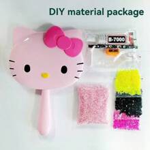 Sanrio 1 szt. Sanrio, ręcznie robione, urocze, kreskówkowe lusterko do makijażu z kotem KT, przenośne, dekoracyjne lustro, ręcznie robione lustro z kryształkami, najlepszy prezent dla dziewczynek, opakowanie prezentów urodzinowych, dekoracja szkoły na ukończenie szkoły, szkolna niespodzianka, dekoracja akademika, powrót do szkoły