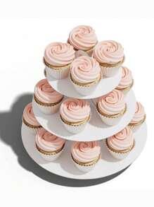 1pc Solid Color Paper Cake Stand, 3-Tier Paper Cupcake Display Rack, Cake Decorative Rack Set, Paper Cake Tray, Dessert Display Stand, Paper Cupcake Tower Dessert Rack, Home Decor, Kitchen & Dining Table Decor, Suitable For Birthday, Wedding, Bridal Shower, Baby Shower, Picnic And More Occasions. - Multicolor - View 5