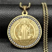 Hop Hop 圣本笃吊坠项链 男女款 不锈钢 金色 银色 水钻 宗教 链式珠宝 - 項鍊 - 查看 3