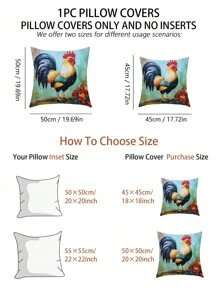 1 件公鸡和花卉图案装饰枕套，现代布艺印花靠垫套，适用于沙发、客厅、家居装饰，不含填充物 - 彩色 - 查看 3