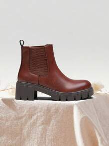 Comfyshoes Women's Chelsea Ankle Boots, Fashion Lug Sole Platform Combat Booties - 鏽棕色 - 查看 7
