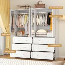 VOWNER 71" Large Wardrobe Closet With Mirror, Freestanding Bedroom Armoire With 3/6 Large Drawers & 2/4 Doors, Clothes Storage Organizer Cabinet For Bedroom, Gifts For Halloween & Thanksgiving - 白色-2個衣櫃 - 查看 3