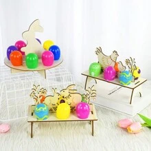 Easter Wooden Egg Holder Rack Rabbit Wood Ornament Easter Party Easter Decor DIY Wood Chick Rabbit Holder Tray Rack Happy Easter Decorations - Wood Color - View 9