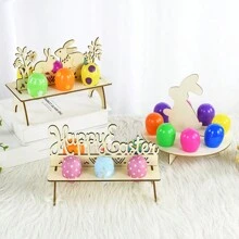 Easter Wooden Egg Holder Rack Rabbit Wood Ornament Easter Party Easter Decor DIY Wood Chick Rabbit Holder Tray Rack Happy Easter Decorations - Wood Color - View 7