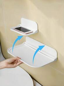 1pc Foldable Wall-Mounted Storage Rack, No Drilling Required, Suitable For Bathroom, Bedroom, Bedside, Phone Holder, WiFi Router Holder, Can Be Used As Phone Stand, Bathroom Toilet Rack, Room Decor Rack Bathroom Accessories - White - View 4