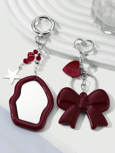 1 件 Y2K 风格亚克力蝴蝶结云迷你镜面星形钥匙扣包饰，优雅的女朋友/姐妹/朋友情人节礼物汽车配饰学校