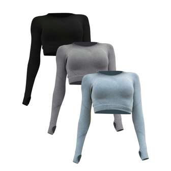 3 piezas Camisetas de yoga para mujer con agujeros para los pulgares, camisetas deportivas de gran elasticidad para fitness, gimnasio, entrenamiento, ciclismo, aptas para todas las estaciones