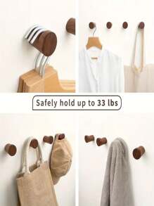 4 Pieces Walnut Wall Hook Set - Traditional Style Handmade Wooden Hat, Jacket Hook - Adjustable, Minimalist, Space-Saving, Non-Slip Design - Easy To Install, Multi-Purpose Home Decoration, Hanging Jacket, Towel, Bag, Hat - Easy To Install - Multicolor - View 6