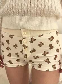 Women Lounge Shorts Low Waist Button Closure Printed Slim Pajama Shorts Sleepwear - 棕色 - 查看 2