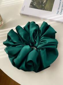 1pc Extra Large Green Faux Silk Scrunchie, Fluffy High Elastic Soft Silky Touch, Luxurious Casual Versatile Hair Accessory For Women Scrunchies Hair Ties Scrunchy Hair Ties Ponytail Head Accessories