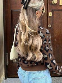 Women Leopard Print Long Sleeve Knit Cardigan, Versatile Jacket For Autumn/Winter - Multicolor - View 2