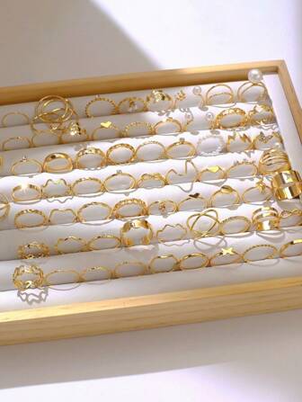 17KM 64/24/22/21 件时尚优雅复古蝴蝶、心形、珍珠、水钻、叶子吊坠几何链、波浪扭环多件套装，适合节日、派对、礼物、日常穿着