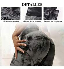 Pantalones de Yoga con Levantamiento de glúteos, sin Costuras, Fruncidos, con Textura, anticelulitis, Levantamiento de glúteos - Negro - Ver 9