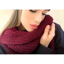Knitted Collar Scarf Double Wrap Soft Wool Winter Fashion - Burdeos - Ver 2