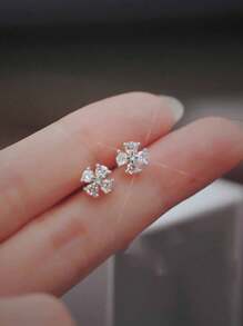 1 对 925 纯银简约别致精致迷你四叶草方晶锆石耳钉 适合女孩 - 均碼 - 查看 3