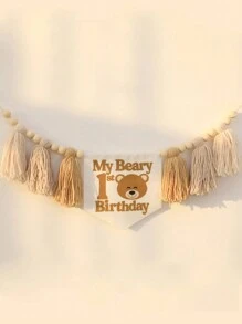 1 Peça Guirlanda Floral com Borla estilo Boho, tema Ursinho de Pelúcia, feita à mão, adequada para decoração de festa de aniversário, decoração de casa, decoração de cadeira