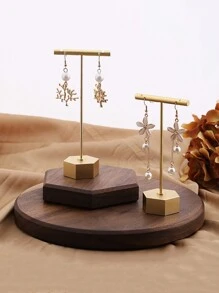 TONVIC 1PC/2PCS/4PCS Exquisite Creative Jewelry Earring Display Stand T-Shaped Tower Metal Earring Holder Storage Rack Stud Earrings Ring Hanging Storage Rack Home Decor - Gold - View 3