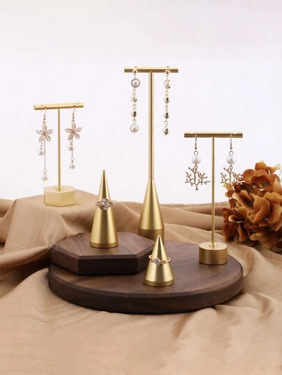 1件/2件/4件装优雅创意首饰耳环展示架，T型金属耳环架，项链戒指收纳架，家居装饰