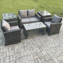 Fimous 4 Seater Outdoor Rattan Garden Furniture Set Patio Lounge Sofa Set With Coffee Table 2 Side Tables Dark Grey Mixed - Dark Grey - View 2