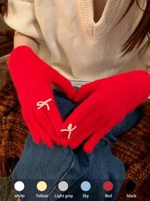 1 paar gebreide handschoenen met imitatieparels en strik, warm en stijlvol voor vrouwen en studenten, geschikt voor fietsen, herfst/winter Valentijn