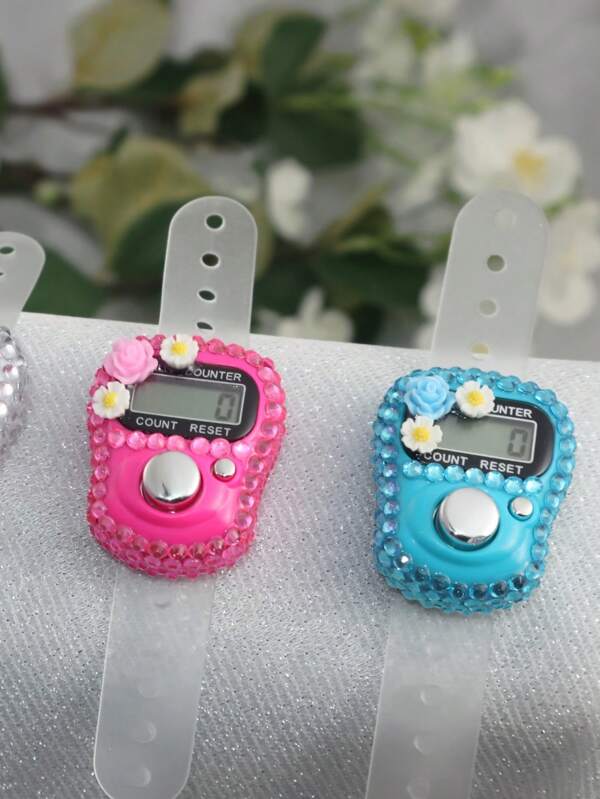 3pcs/1pc Mini Portable Digital Counter, Cute Floral Design Counter, Prayer Accessories, Warehouse Inventory Counter, Sports Step Counter, Adjustable Strap