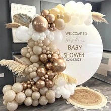 白色沙色金属香槟金气球拱门套装，白色裸色透明乳胶气球，适用于生日、婚礼、婴儿派对、新娘派对、订婚、周年纪念装饰 - 如尺寸圖所示 - 查看 5