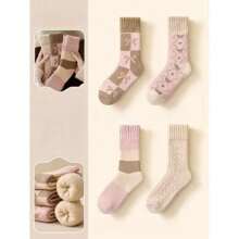 4 Pairs Thick Warm Mid-Calf Socks, Thermal Lined Winter Sleep Floor Socks, Maternity Socks For Women - Multicolor - View 4