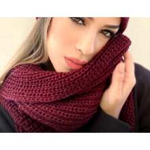 Knitted Collar Scarf Double Wrap Soft Wool Winter Fashion - Burdeos - Ver 1