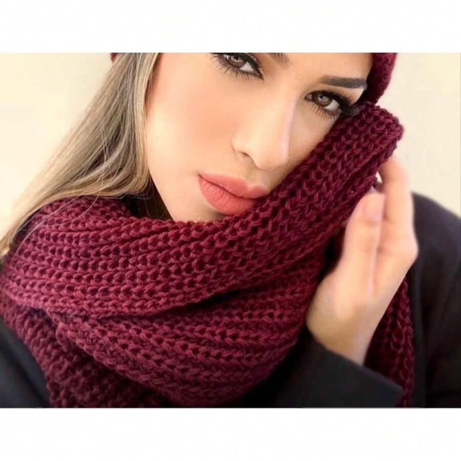 Knitted Collar Scarf Double Wrap Soft Wool Winter Fashion - Burdeos - Ver 1
