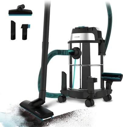  Cecotec Aspirador de Sólidos y Líquidos de 16 L Conga Rockstar Wet & Dry Steel. 1200 W, 20 kPa, Doble función: Aspirador y Soplador, Estructura Metálica, Ruedas, Radio de Acción 5m