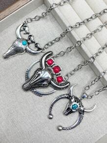 1pc Fashion Retro Western Style Metal Chain/Turquoise Pendant Necklace, Suitable For Women, Girls, Men, Boys To Match Daily Outfit, Party Accessories, Jewelry, Gift For Family/Friends/Yourself