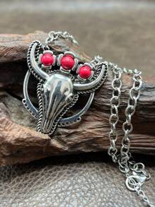 1pc Fashion Retro Western Style Metal Chain/Turquoise Pendant Necklace, Suitable For Women, Girls, Men, Boys To Match Daily Outfit, Party Accessories, Jewelry, Gift For Family/Friends/Yourself