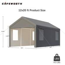 Carport,12x20 Heavy Duty Carports, Canopy, Garage, Metal Shed, With 4 Roll-Up Ventilated Windows, Outdoor, Storage, Car, Boat,12x20 Grey - White-10X20 - View 11