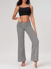 Women Y2k Palazzo Yoga Pants Fold Over Flare Leggings Low Rise Solid Color Stretch Casual Wide Leg Pants Comfy Lounge Pants Bootcut Bell Bottoms Baggy Sweatpants Streetwear - 彩色 - 查看 5