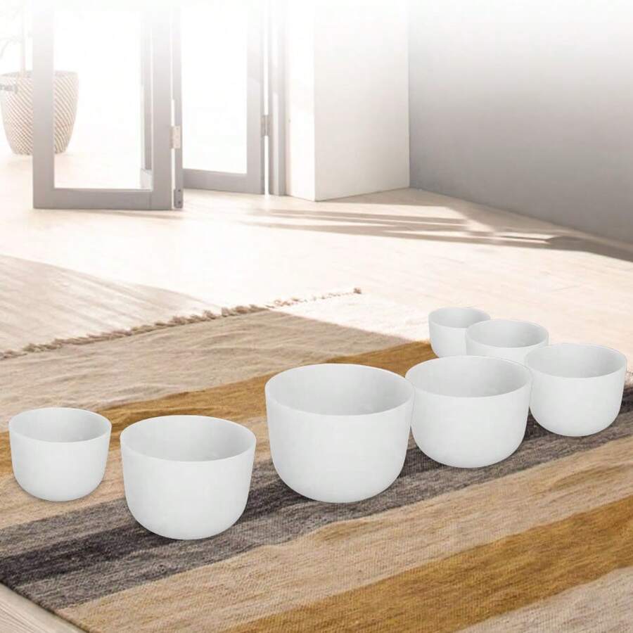 8 英寸纯白水晶唱钵，包括羊皮槌橡胶圈，用于声音疗愈冥想 - 有多种色调可供选择