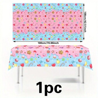 1 件 108*180 厘米彩色糖果桌布，彩色糖果主题婚礼生日节日庆祝露营户外派对聚会装饰节日装饰一次性桌布