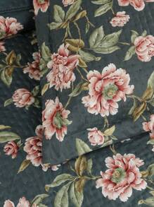 3-Piece Bedspread Quilt Kit Complete Box Bed Ultrasonic Butterfly Quilted - Jasmine Floral Grey - View 2