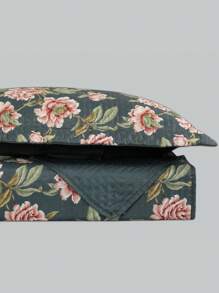 3-Piece Bedspread Quilt Kit Complete Box Bed Ultrasonic Butterfly Quilted - Jasmine Floral Grey - View 4