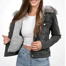 Chamarra Gris oscuro con gorro y peluche desmontable color gris - Gris - Ver 4