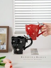 1pc Creative Minimalist Handmade Butterfly & Star Asymmetrical Ceramic Coffee Mug For Home Use - Multicolor - View 2